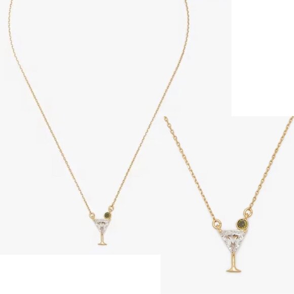Shaken Or Stirred Mini Martini Glass CZ Crystal Gold Pendant Necklace NEW - Picture 3 of 4
